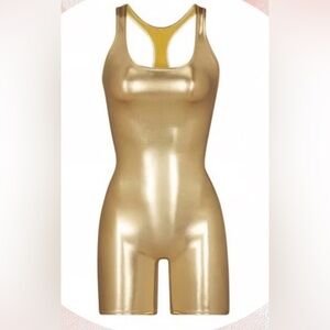 NWT SKIMS metallic Gold Shapewear Bodysuit size small. Swim cycle bodysuit.